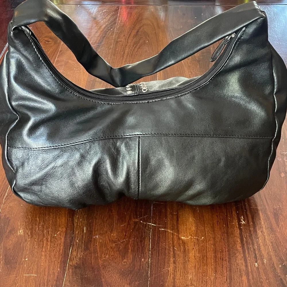 Excelled Collection Black Leather Hobo bag w/ Metal Grommets